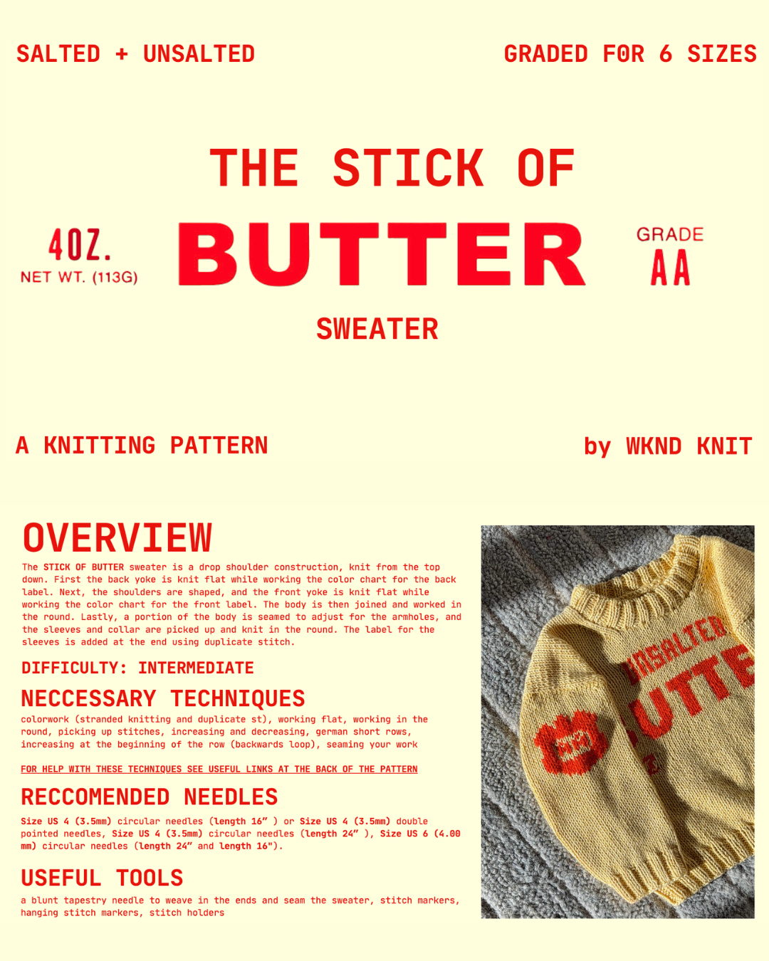 STICK OF BUTTER SWEATER knitting pattern